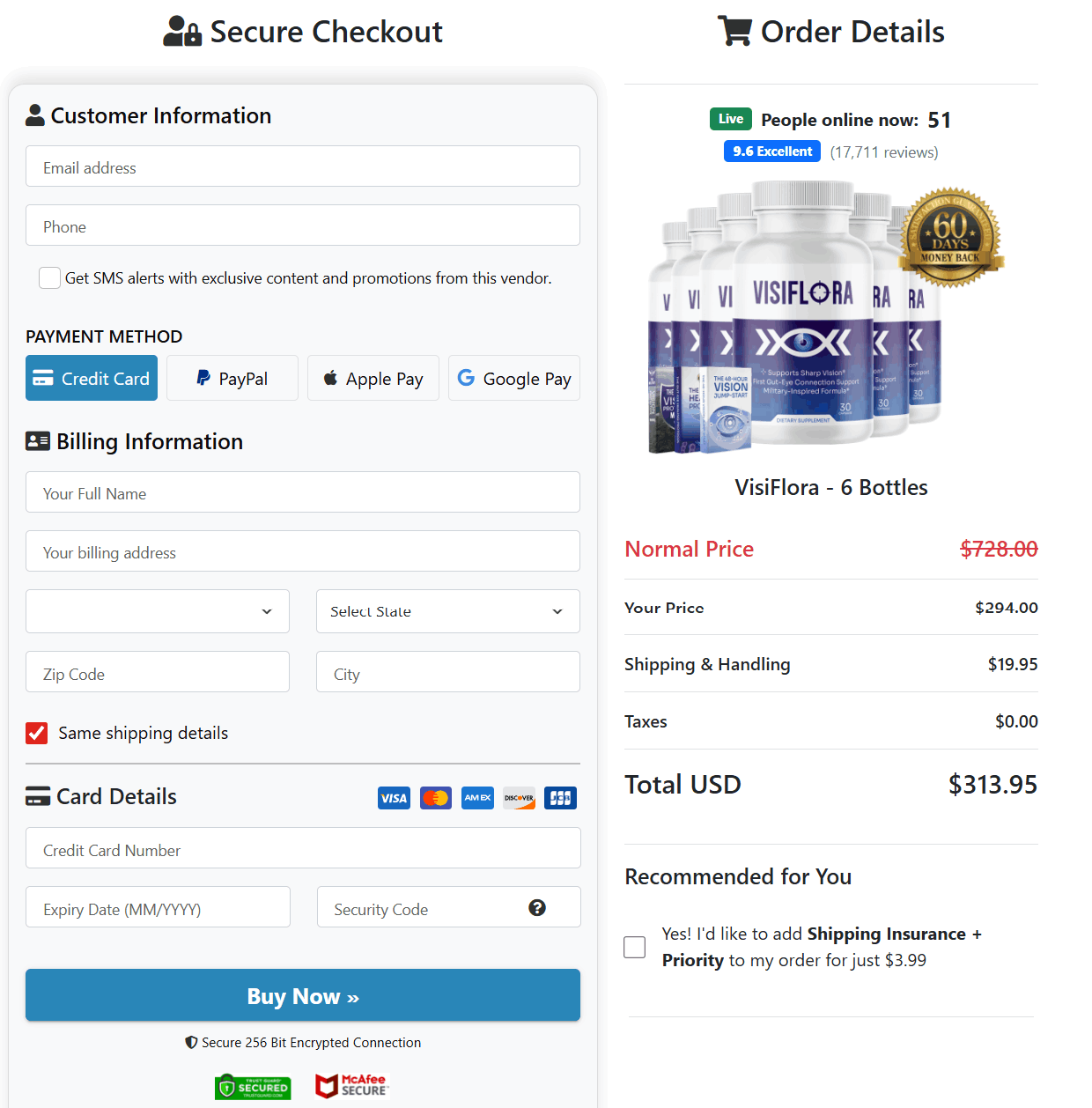 VisiFlora checkout page